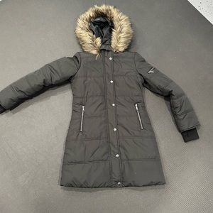 Winter coat with faux fur trim